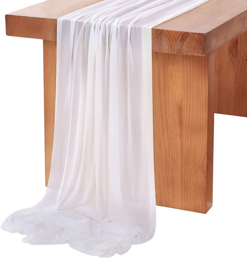 QueenDream 5 Pieces 10Ft Spring Table Runner White Chiffon Table Runners Sheer Wedding Arch Overlay Fabric for Birthday Bridal Party Decorations - Image 1